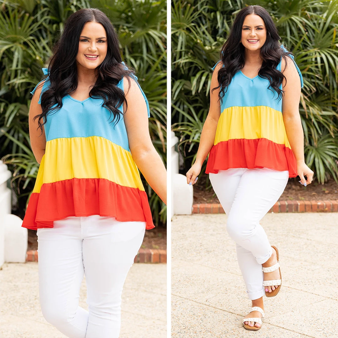 More Celebrations Top, Cyan/Yellow/Scarlett 8 More Celebrations Top, Cyan/Yellow/Scarlett - Image 6