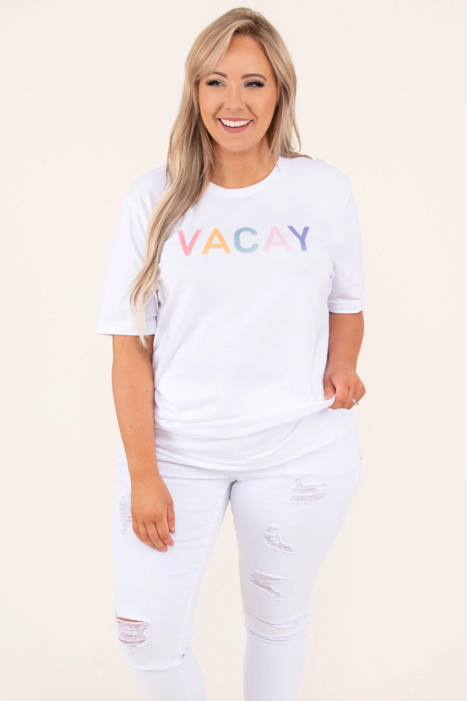 Summer Vacay Tee, White-Pink 3 Summer Vacay Tee, White-Pink