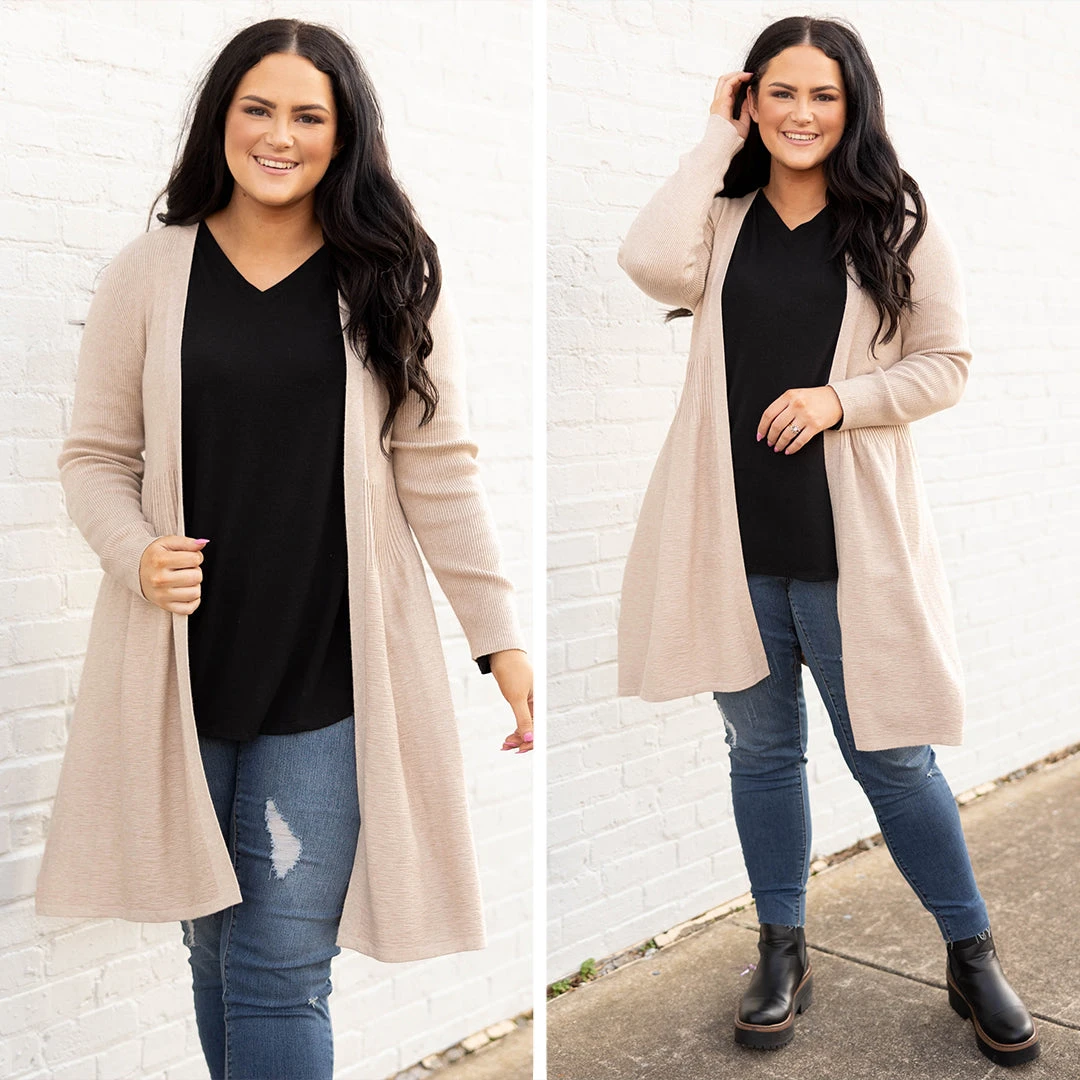 Overthinking It Cardigan, Oatmeal Brown 8 Overthinking It Cardigan, Oatmeal Brown - Image 6