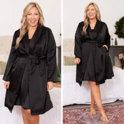 Find Your Inner Beauty Silky Satin Robe, Black -Chic Soul Store 6 b96aff73 5238 4b74 961d 51a9a55e4072