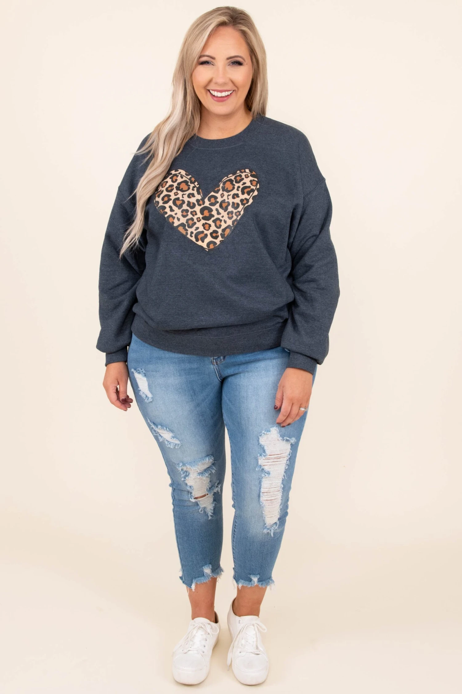 Leopard Heart Sweatshirt, Heather Gray 4 Leopard Heart Sweatshirt, Heather Gray - Image 2