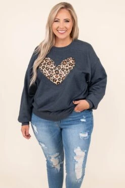 Leopard Heart Sweatshirt, Heather Gray
