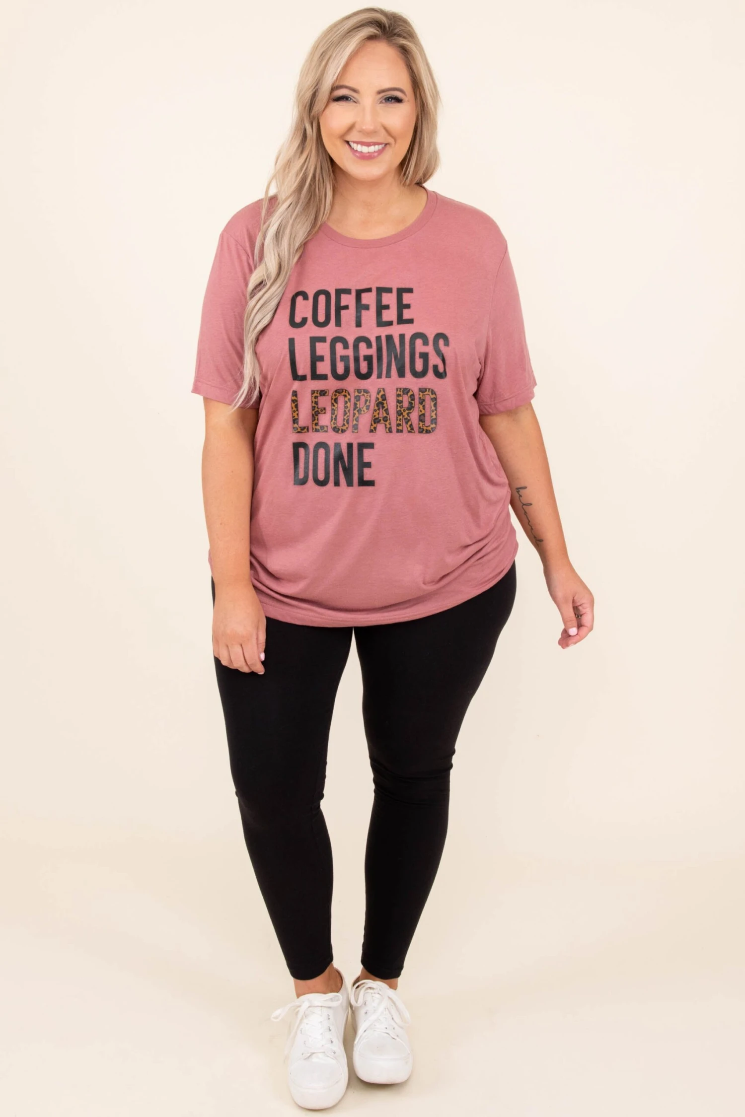 Coffee, Leggings & Leopard Tee, Mauve 4 Coffee, Leggings & Leopard Tee, Mauve - Image 2