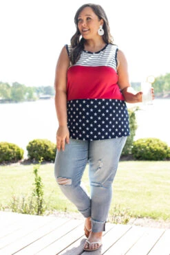 Free To Sparkle Tank, Navy -Chic Soul Store 746A6031 Edit