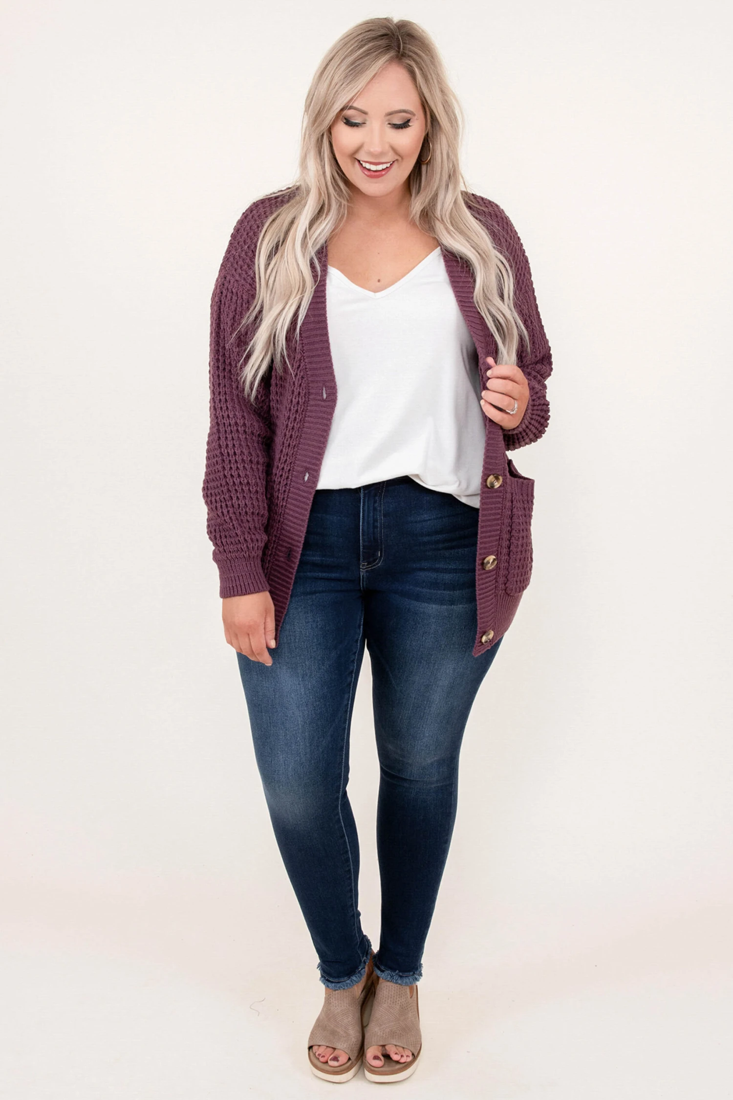 Just Throw It On Cardigan, Eggplant 4 Just Throw It On Cardigan, Eggplant - Image 2