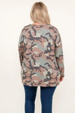 Come Flirt With Me Top, Olive Camo -Chic Soul Store 8 17 13774