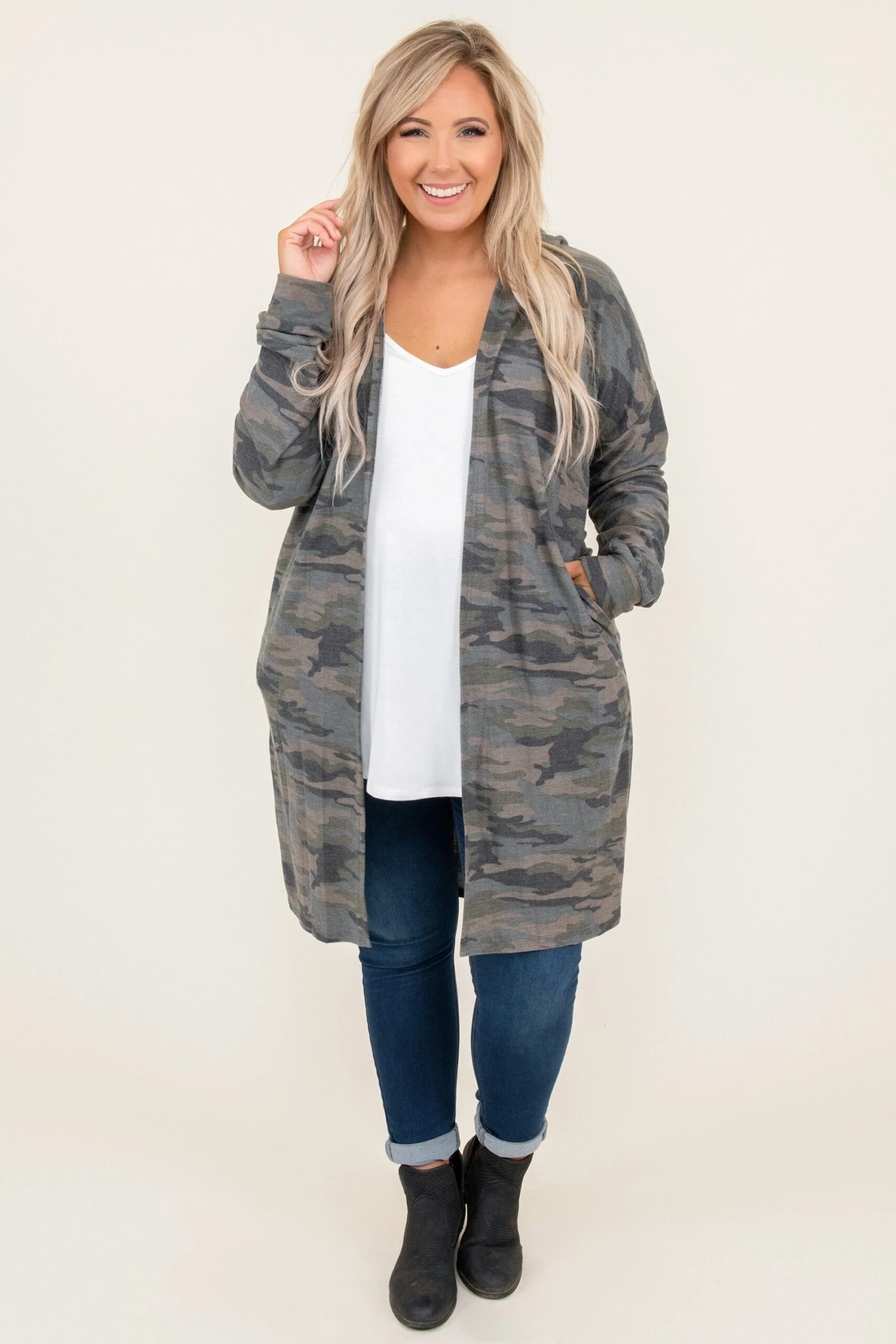 Pop Back In Cardigan, Camo Print 5 Pop Back In Cardigan, Camo Print - Image 3