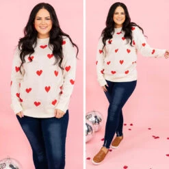 Surrounded By Hearts Sweater, White Red -Chic Soul Store 8 b6e79780 8bd9 42f1 a87f e9a11800432f