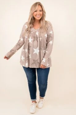 I'll Be Fine In Time Top, Taupe Star -Chic Soul Store 9 1 14613
