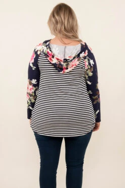 Pocketful Of Flowers Hoodie, Navy -Chic Soul Store 9 21 15587