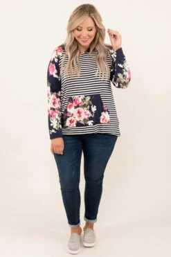 Pocketful Of Flowers Hoodie, Navy -Chic Soul Store 9 21 15590