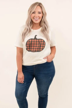 Plaid Pumpkin Tee, Natural
