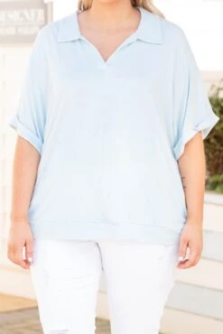 A Little Basic Top, Light Blue -Chic Soul Store ALittleBasicTop LightBlue 9789