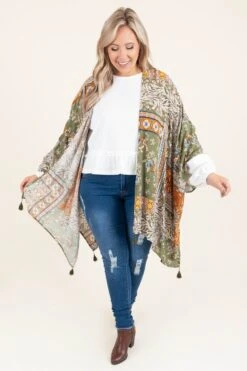 All About Patterns Kimono, Olive -Chic Soul Store AllAboutPatternsKimono Olive 9857