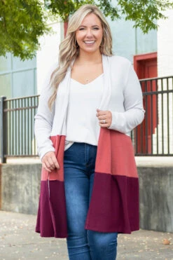 All Business No Play Cardigan, Oyster-Marsala-Burgundy