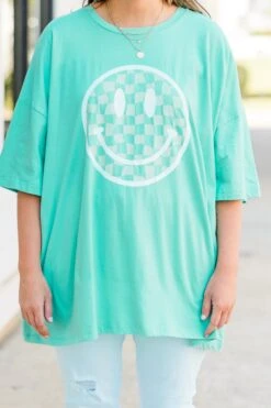 All Smiles Here Boyfriend Tee, Mint 12 All Smiles Here Boyfriend Tee, Mint -Chic Soul Store AllSmilesHereBoyfriendTee Mint 3