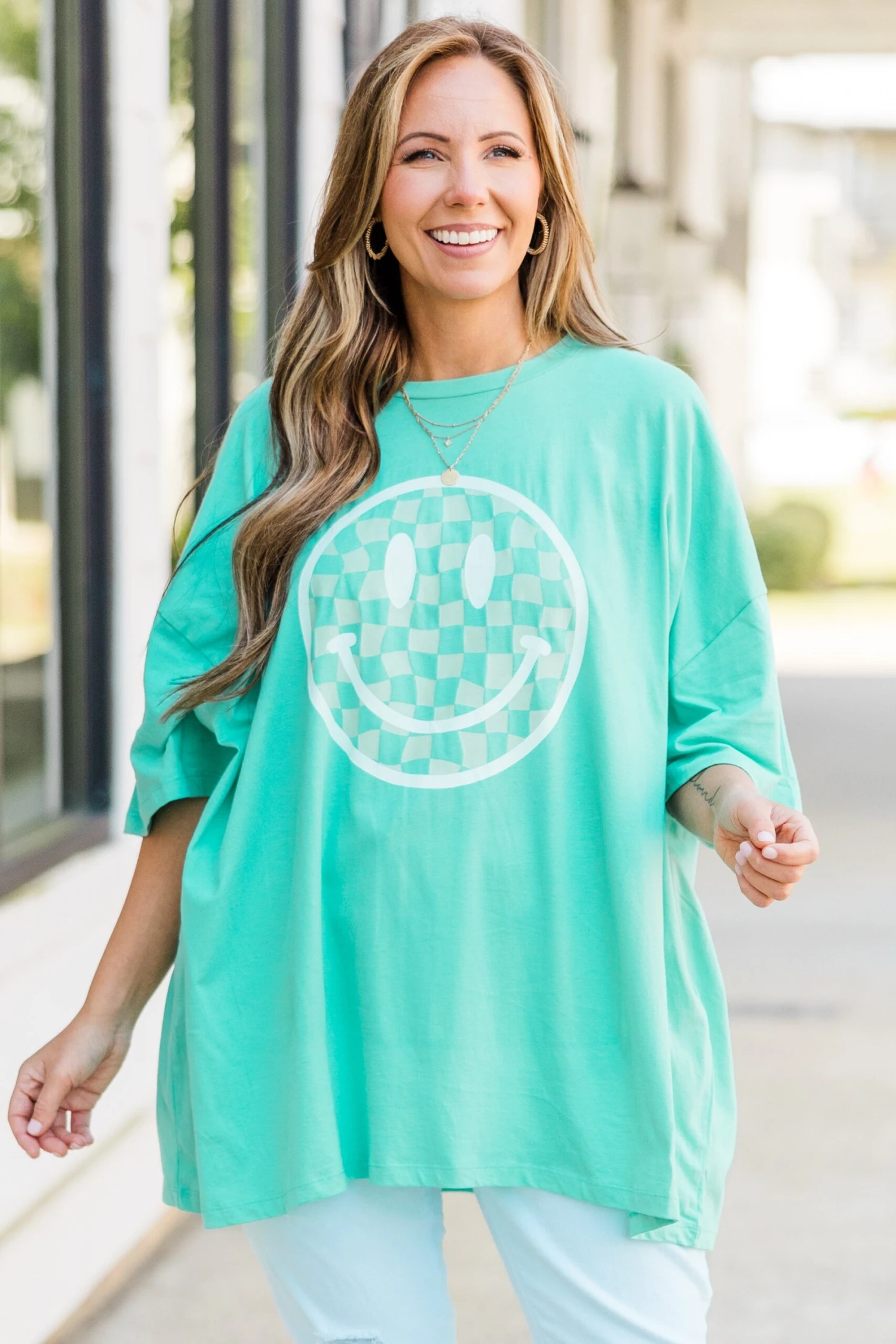 All Smiles Here Boyfriend Tee, Mint 4 All Smiles Here Boyfriend Tee, Mint - Image 2