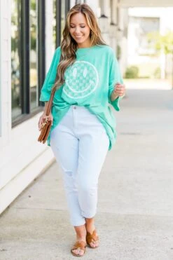 All Smiles Here Boyfriend Tee, Mint 10 All Smiles Here Boyfriend Tee, Mint -Chic Soul Store AllSmilesHereBoyfriendTee Mint 5