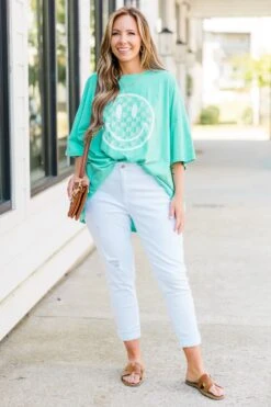 All Smiles Here Boyfriend Tee, Mint 11 All Smiles Here Boyfriend Tee, Mint -Chic Soul Store AllSmilesHereBoyfriendTee Mint 6