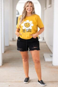 All Sunflowers And Smiles Tee, Mustard -Chic Soul Store AllSunflowersAndSmilesTee Mustard 0791