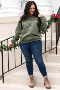 Always Cold Sweatshirt, Military Green -Chic Soul Store AlwaysColdSweatshirt MilitaryGreen 4
