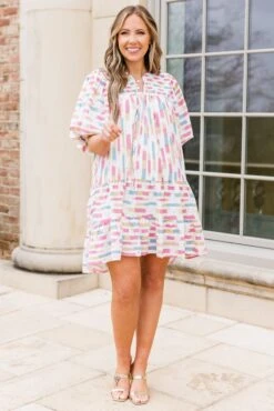 Always On Time Dress, Cream Pink -Chic Soul Store AlwaysOnTimeDress CreamPink 5