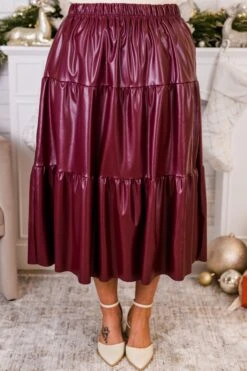 Always And For Leather Skirt, Burgundy -Chic Soul Store AlwaysandForLeatherSkirt Burgundy 2