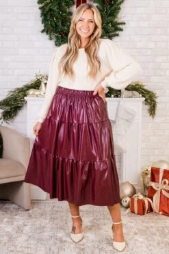 Always And For Leather Skirt, Burgundy -Chic Soul Store AlwaysandForLeatherSkirt Burgundy 4