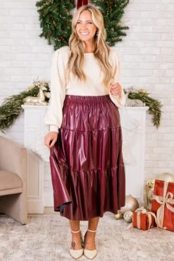 Always And For Leather Skirt, Burgundy -Chic Soul Store AlwaysandForLeatherSkirt Burgundy 5