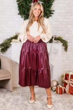 Always And For Leather Skirt, Burgundy -Chic Soul Store AlwaysandForLeatherSkirt Burgundy 6