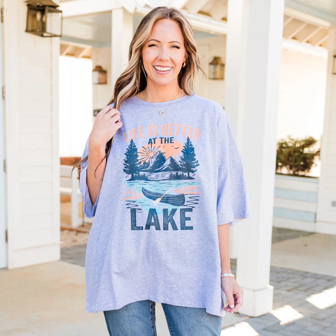 Better At The Lake Boyfriend Tee, Heather Gray 3 Better At The Lake Boyfriend Tee, Heather Gray