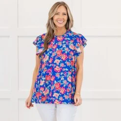 Bloom Boldly Top, Royal Blue -Chic Soul Store BloomBoldlyTop RoyalBlue