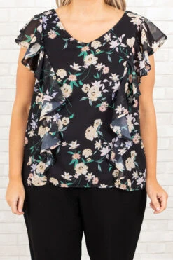 Blooming Flowers Top, Black Combo -Chic Soul Store BloomingFlowersTop BlackCombo 0161