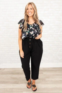 Blooming Flowers Top, Black Combo -Chic Soul Store BloomingFlowersTop BlackCombo 0163