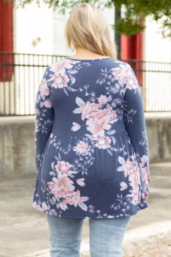 Blossoming Petals Top, Navy -Chic Soul Store BlossomingPetalsTop Navy 6058