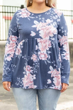 Blossoming Petals Top, Navy -Chic Soul Store BlossomingPetalsTop Navy 6059