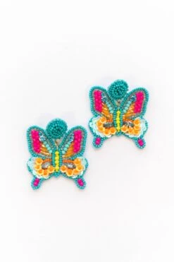 Blushing Butterflies Earrings, Teal -Chic Soul Store BlushingButterfliesEarrings Teal 9419
