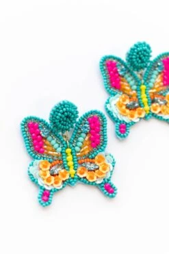 Blushing Butterflies Earrings, Teal -Chic Soul Store BlushingButterfliesEarrings Teal 9420