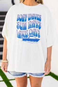 Boat Waves & Lake Days Boyfriend Tee, Ivory -Chic Soul Store BoatWaves LakeDaysBoyfriendTee Ivory 3