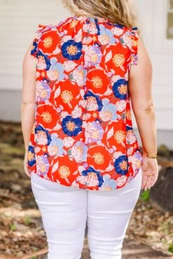 Bold Botanic Top, Red 15 Bold Botanic Top, Red -Chic Soul Store BoldBotanicTop Red 2