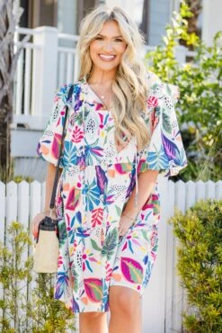 Breeze Through Paradise Dress, Pink Tropical