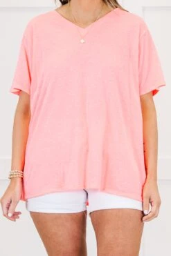 Bright Days Tee, Neon Coral Pink -Chic Soul Store BrightDaysTee NeonCoralPink 2