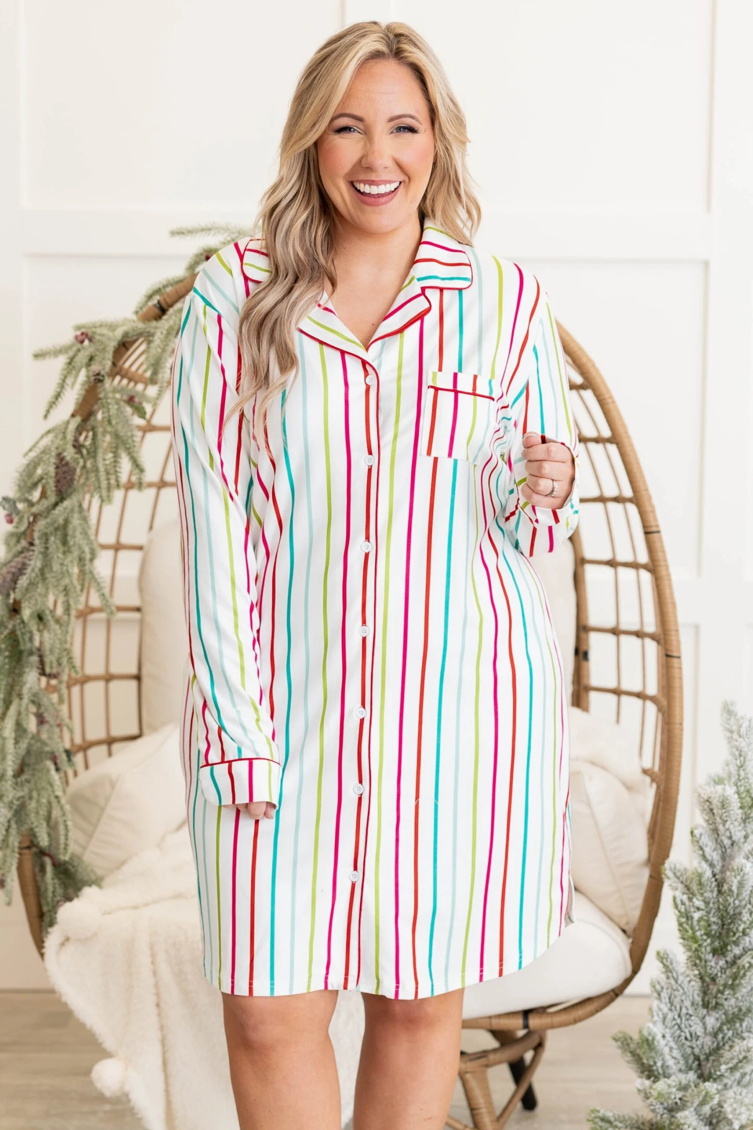 Candy Wonderland Pajama Dress, White 3 Candy Wonderland Pajama Dress, White