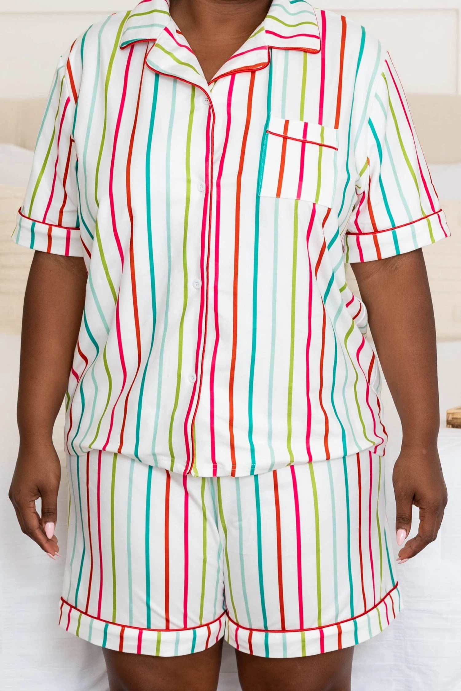 Candy Wonderland Short Sleeve Pajama Top, White 5 Candy Wonderland Short Sleeve Pajama Top, White - Image 4