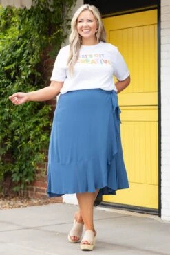 Casual Daze Skirt, Slate Blue -Chic Soul Store CasualDazeSkirt SlateBlue 2