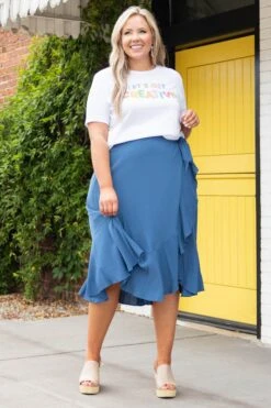 Casual Daze Skirt, Slate Blue -Chic Soul Store CasualDazeSkirt SlateBlue