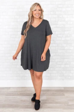 Caught Adrift Dress, Heather Charcoal -Chic Soul Store CaughtAdriftDress HeatherCharcoal 9533