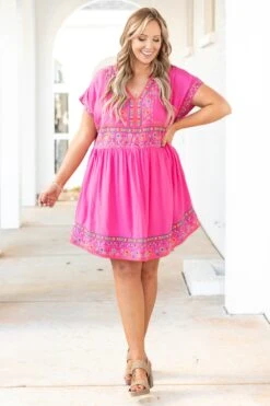 Chime In Dress, Hot Pink -Chic Soul Store ChimeInDress HotPink 2275
