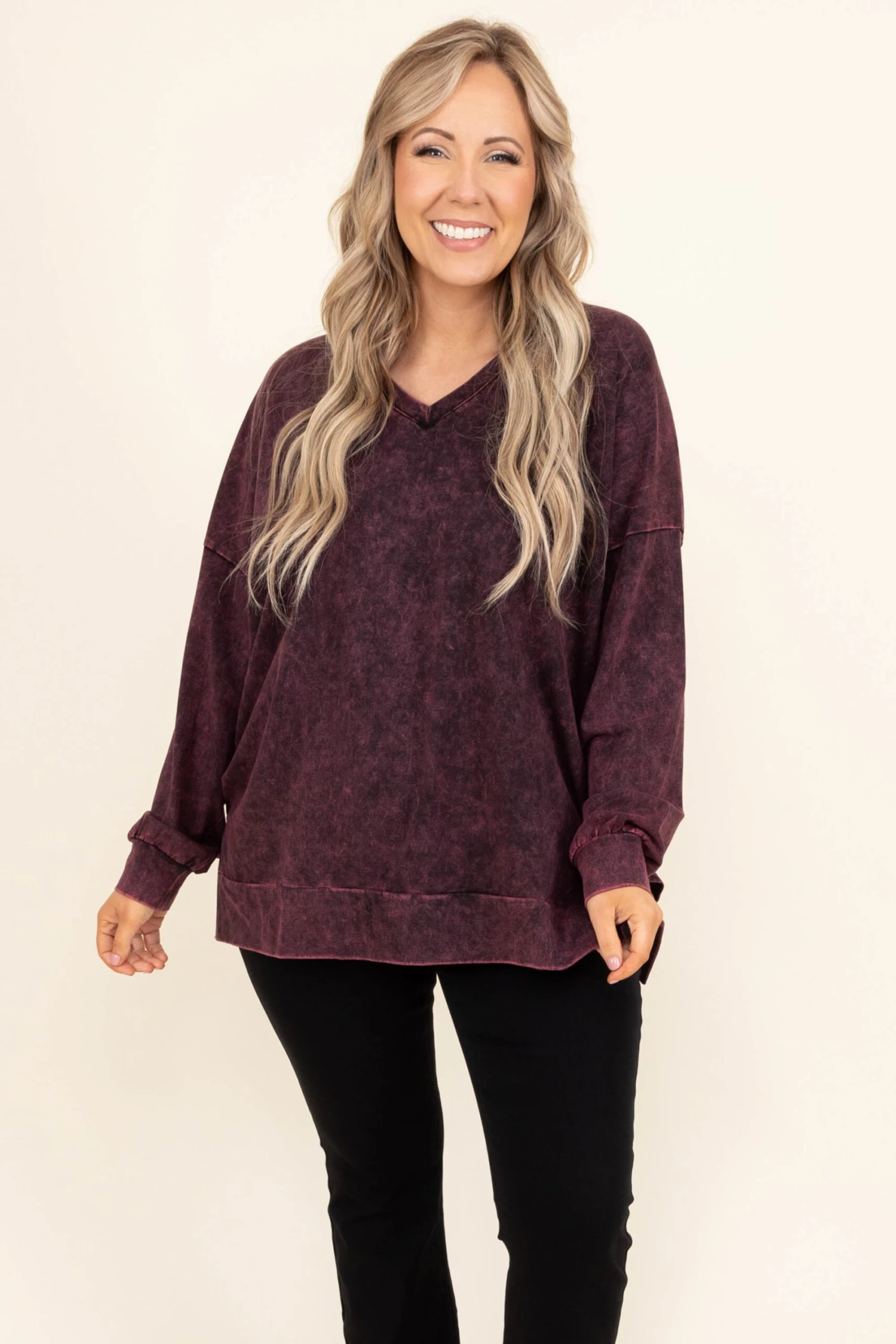 Come On Over Pullover, Dark Burgundy Mineral Wash 3 Come On Over Pullover, Dark Burgundy Mineral Wash