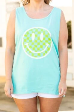 Comfort Colors: Smiling Faces Tank, Mint -Chic Soul Store ComfortColors SmilingFacesTee Mint 9942